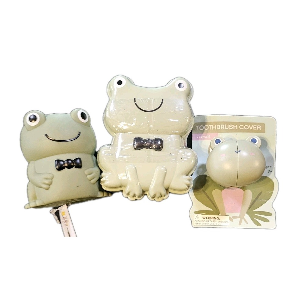 Frog Bathroon Accessories Soap Dish,Tooth Brush Cover,Cup 3-Piece Set